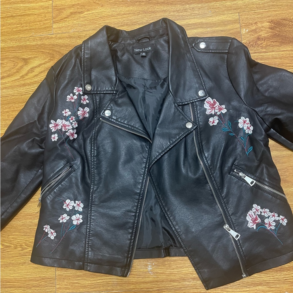 Faux Leather Flower Jacket